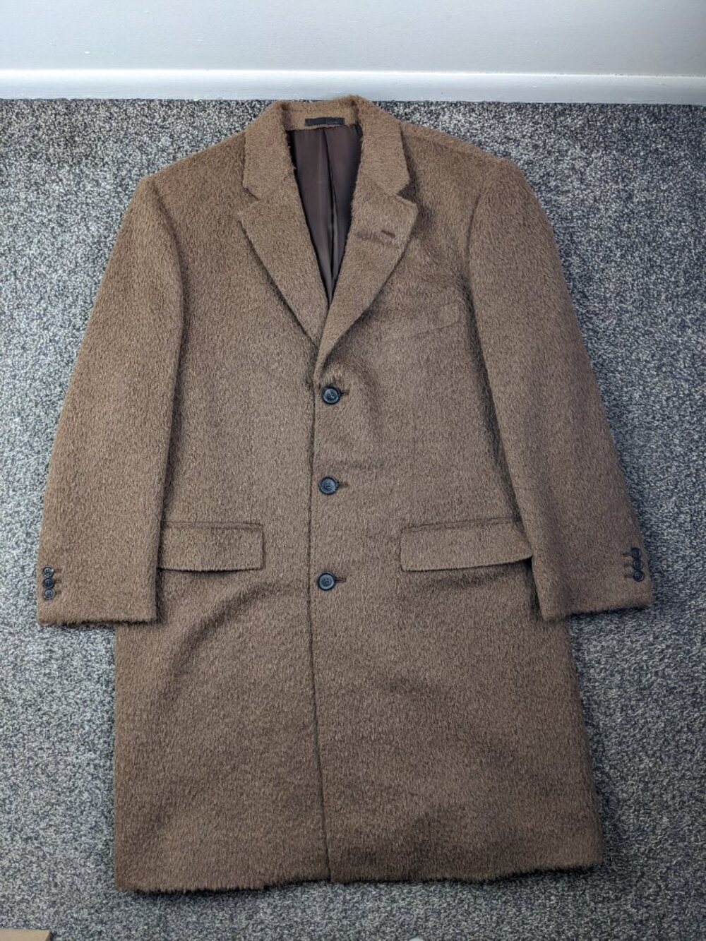 Gieves & Hawkes Overcoat Alpaca Wool Savile Row Brown 44R Hand Made Italy